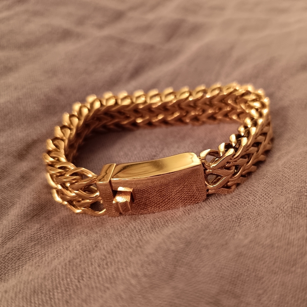 Stainless Steel Link Chain Bracelet High Polish Gold Color Mesh Bracelet UNISEX